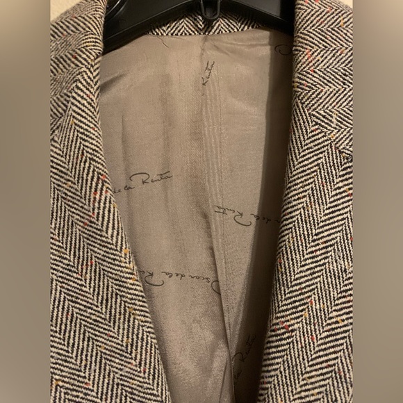 OSCAR DE LA RENTA VTG Wool Blend Tweed Herringbone Two Button Blazer Womens 6 - Picture 3 of 8